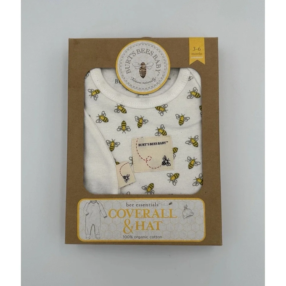 Burt's Bees Baby 100% Organic Cotton Coverall & Hat Outfit Soft 3-6 Months‎